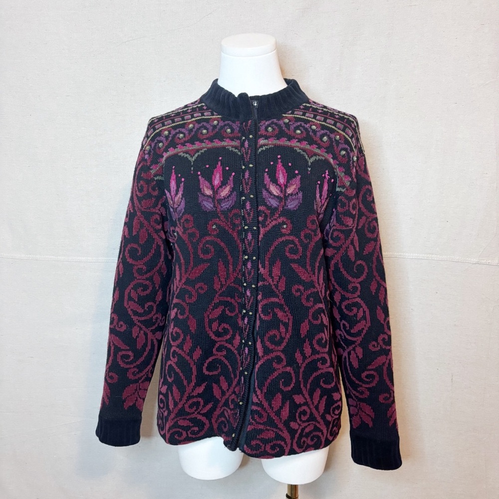 Icelandic design knit zip up cardigan size medium